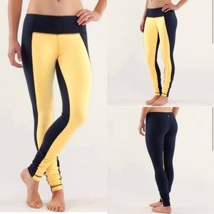 Lululemon Wunder Under Pant Color Blocked Leggings Size 6 Burning Yellow Inkwell